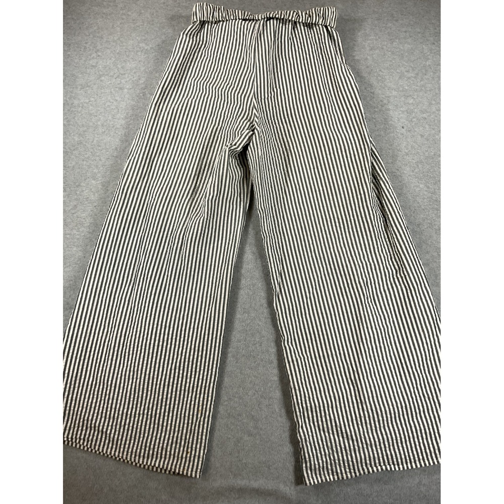 HG Women Black White Striped Wide Leg Cotton Drawstring Pants Size S 2485 - Picture 3 of 8